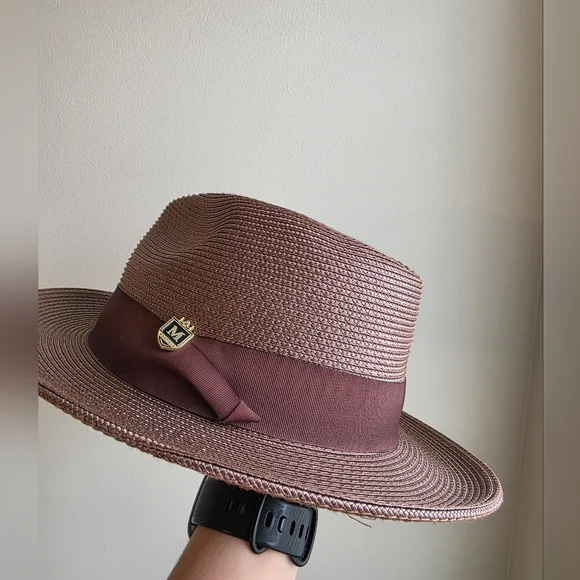 Montique H-42 Mens Straw Fedora Hat Brown
